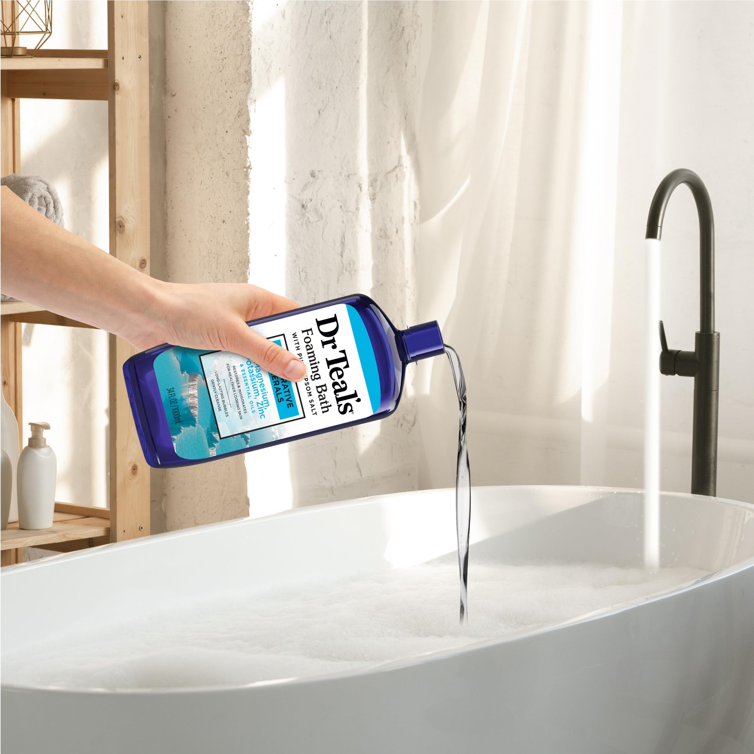 Dr Teal's Foaming Bath with Pure Epsom Salt, Restorative Minerals with Magnesium, Potassium, Zinc & Essential Oils, 34 fl oz (Pack of 4)